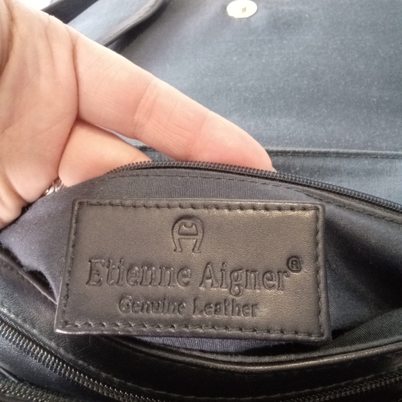 ETIENNE AIGNER Vintage Black Leather Shoulder Bag Handbag Multi Section 10x6.5x3 - Picture 5 of 11